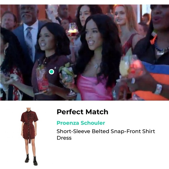 Proenza Schouler White Label Short-Sleeve Belted Snap-Front Shirt Dress in Red - Picture 2 of 10